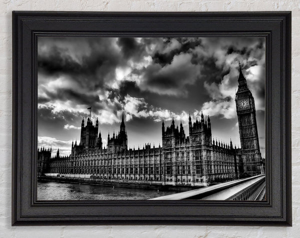 London Houses Of Parliament B n W Storm Clouds