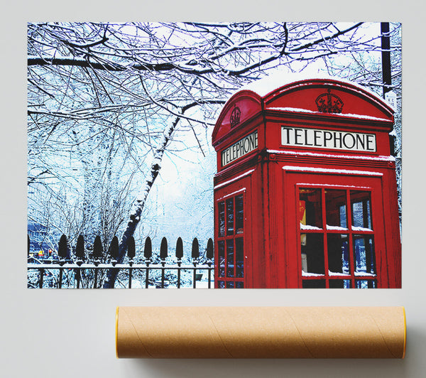 London Telephone Box In The Snow