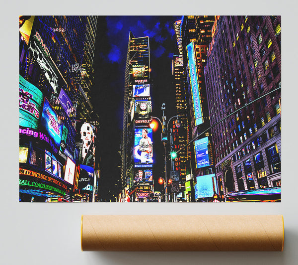 New York Times Square Blue Skys At Night