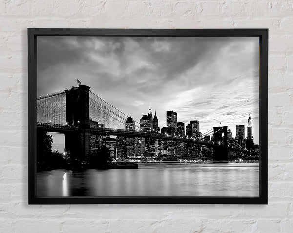 NYC Brooklyn Bridge B n W Cloudy Night