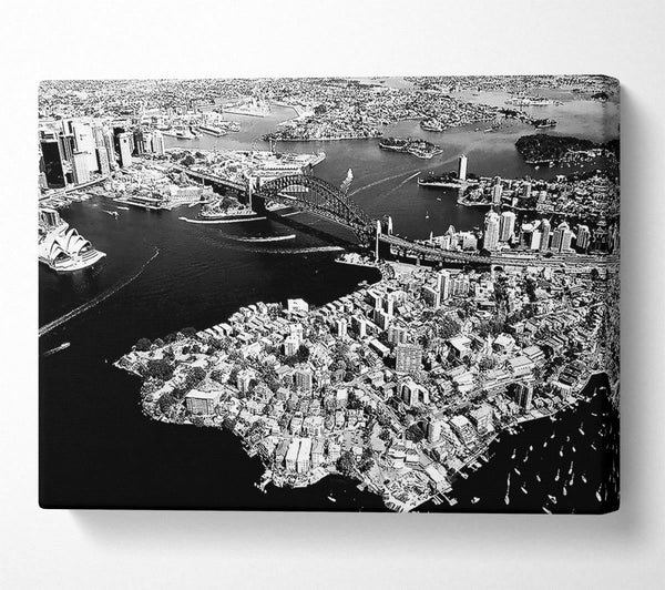 Sydney Harbour Bridge Ariel View B n W