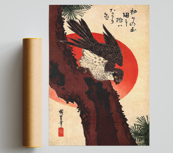 Hiroshige Falcon On A Pine With Rising Sun