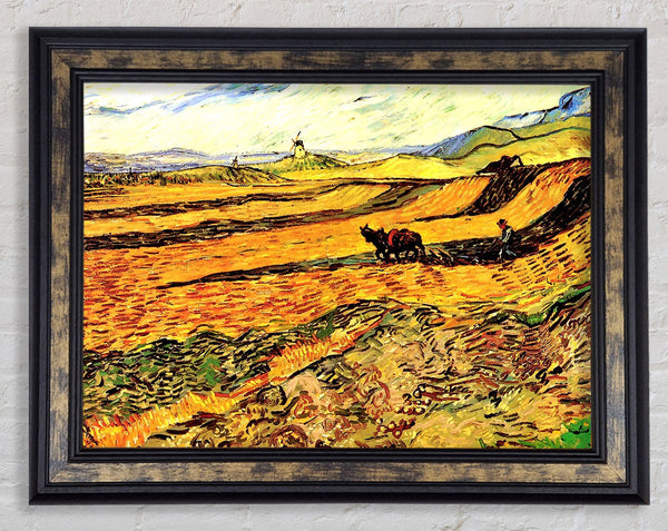 Van Gogh Field With Ploughman And Mill