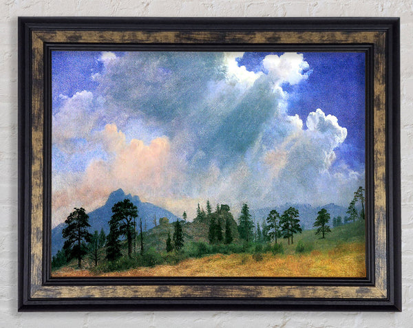 Bierstadt Fir Trees And Storm Clouds