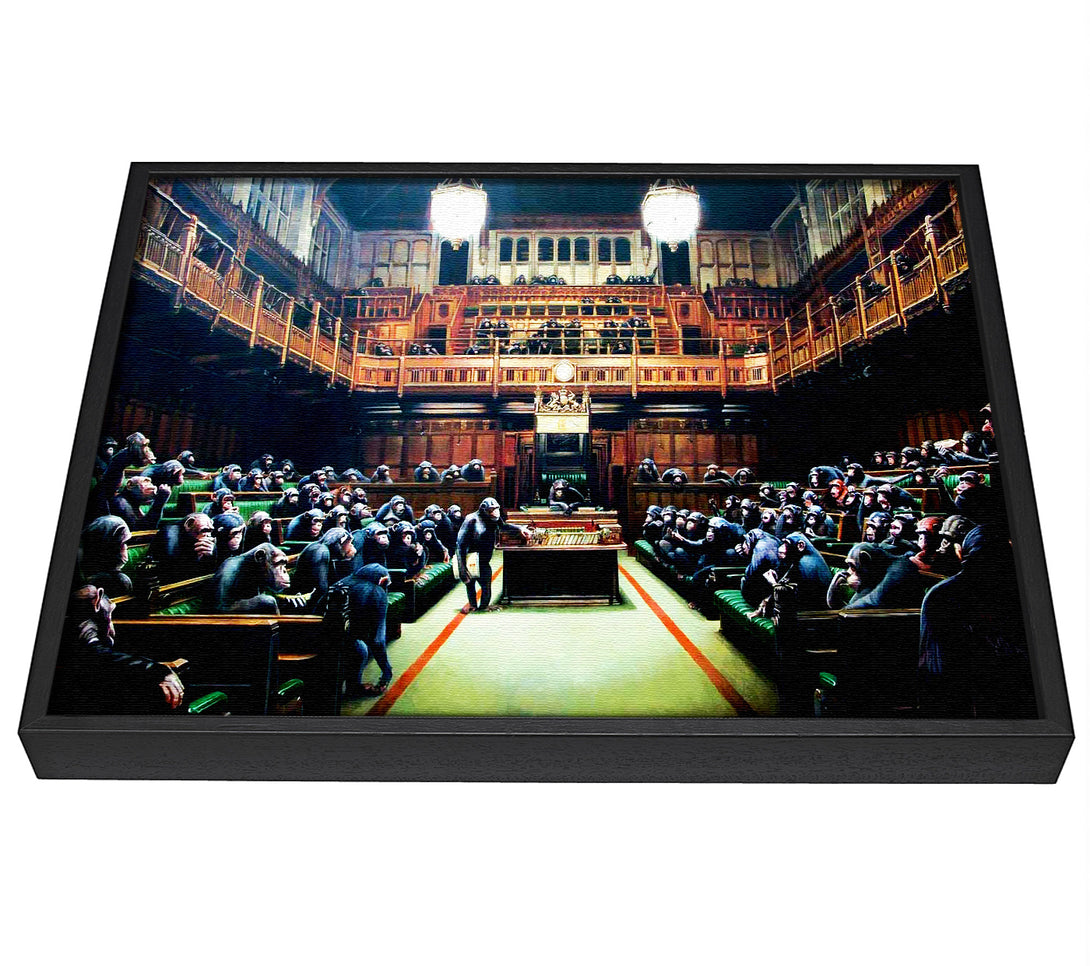 A picture of a Monkey Parliament framed canvas print sold by Wallart-Direct.co.uk