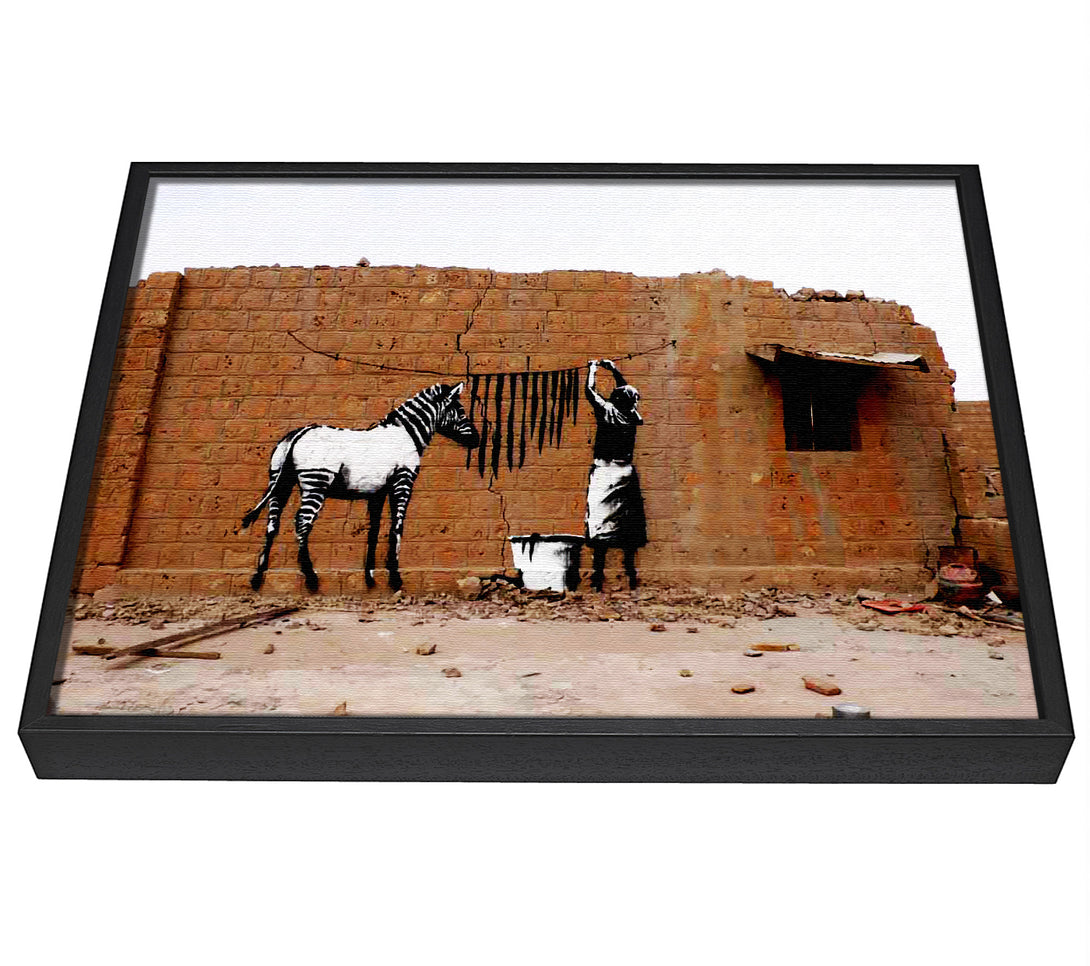 A picture of a Zebra Stripes Washing framed canvas print sold by Wallart-Direct.co.uk