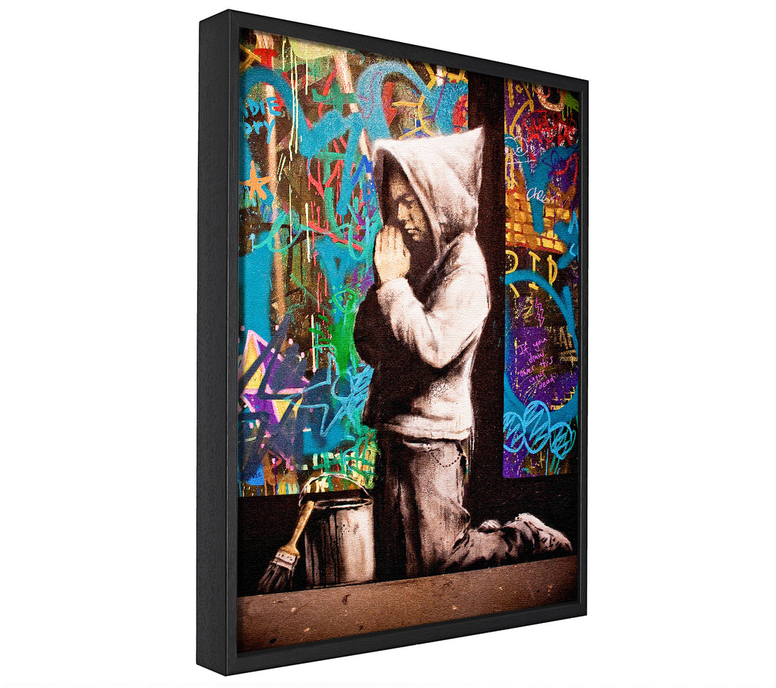 A picture of a Graffiti Pray framed canvas print sold by Wallart-Direct.co.uk