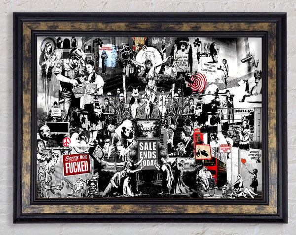 Banksy Collage 1 B n W