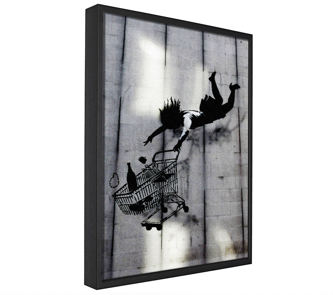 A picture of a Flying Shopping Trolley framed canvas print sold by Wallart-Direct.co.uk