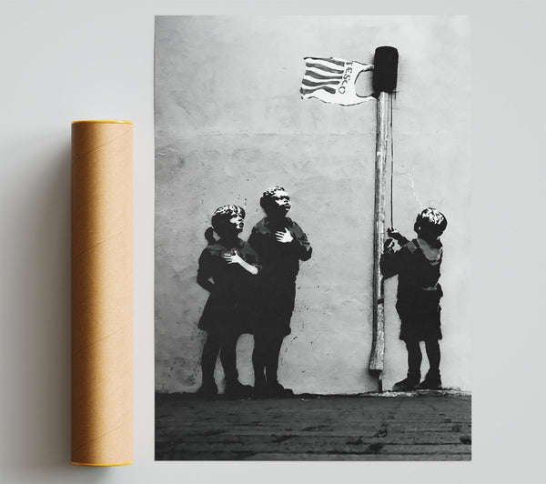 Banksy Homage To The Tesco Flag B N W