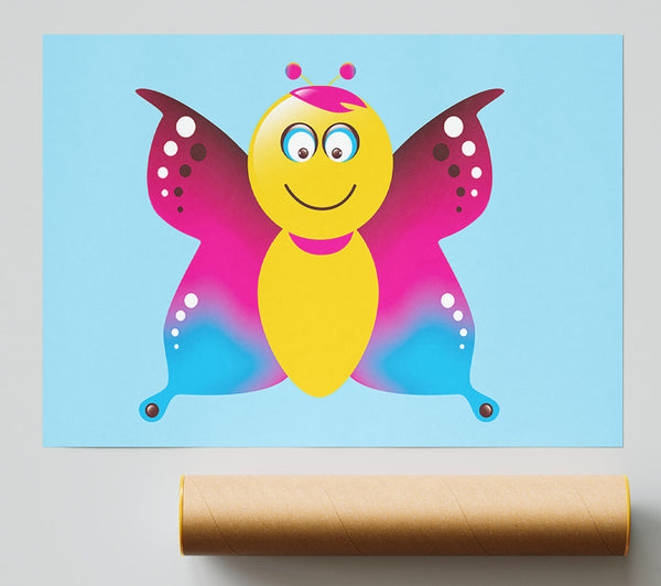 Butterfly Cartoon Face Baby Blue