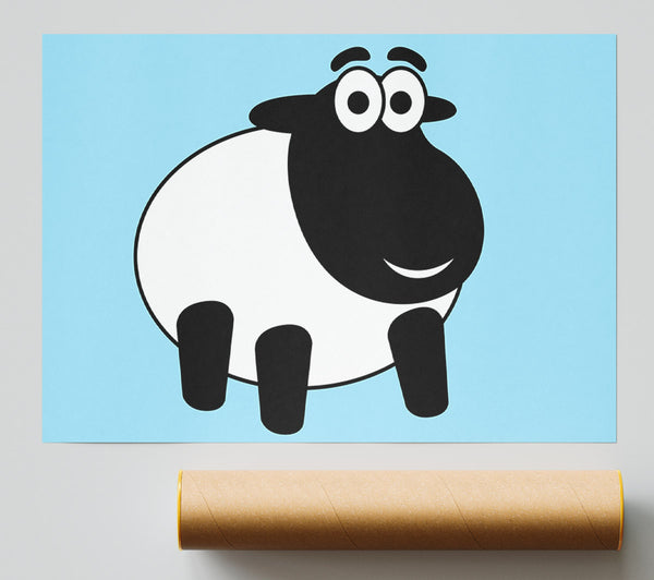 Happy Cartoon Sheep Baby Blue