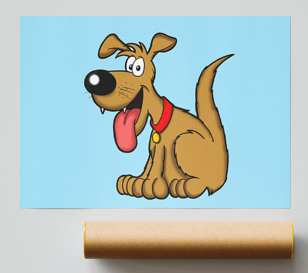 Happy Dog Cartoon With Tongue Out Baby Blue