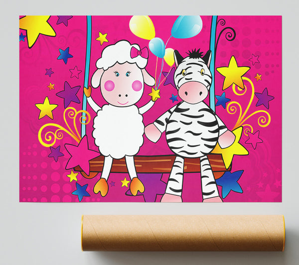 Sheep And Zebra On Swing Celebration White