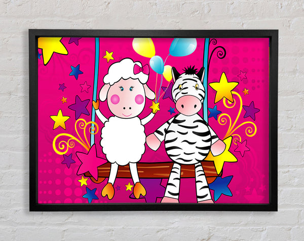 Sheep And Zebra On Swing Celebration White