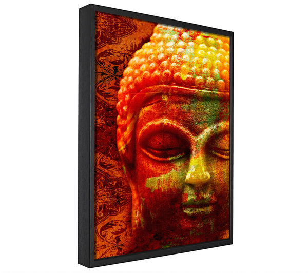 A picture of a Retro Orange Yellow Buddha framed canvas print sold by Wallart-Direct.co.uk