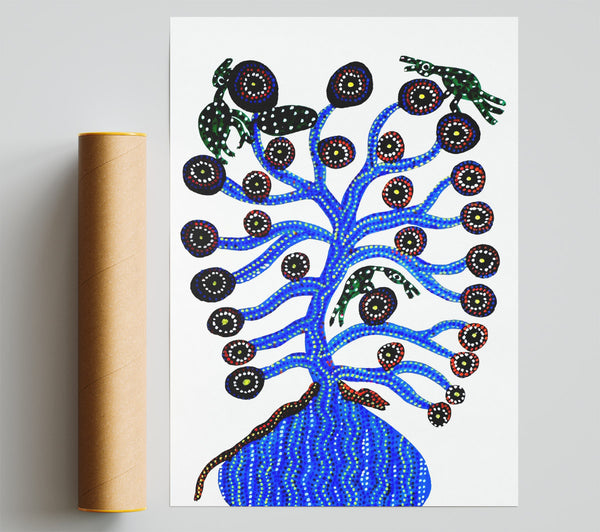 Aboriginal Blue Animal Tree