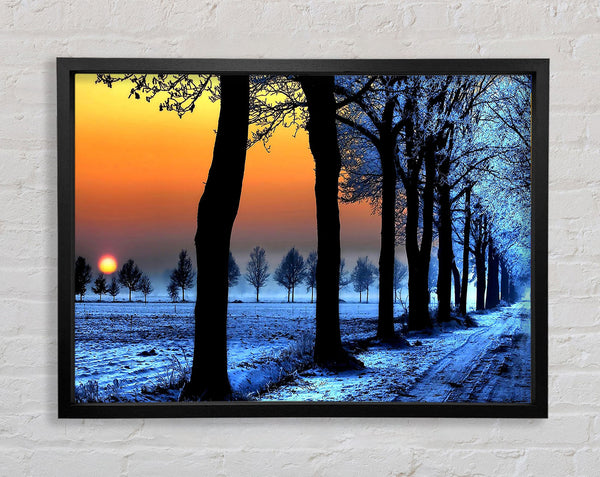 Winter Landscape With Orange Sky