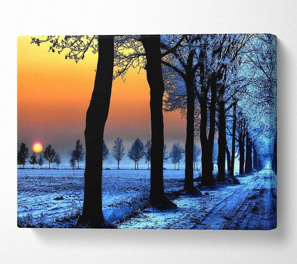 Winter Landscape With Orange Sky