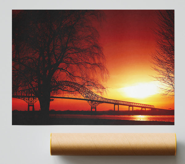 Bridge Over The Orange Winter Lake