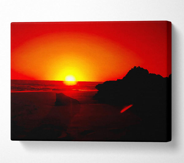 Red Rocky Ocean Sun Blaze