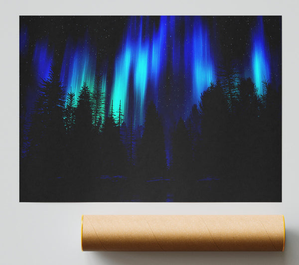 Blue Northern Lights Through The Forest