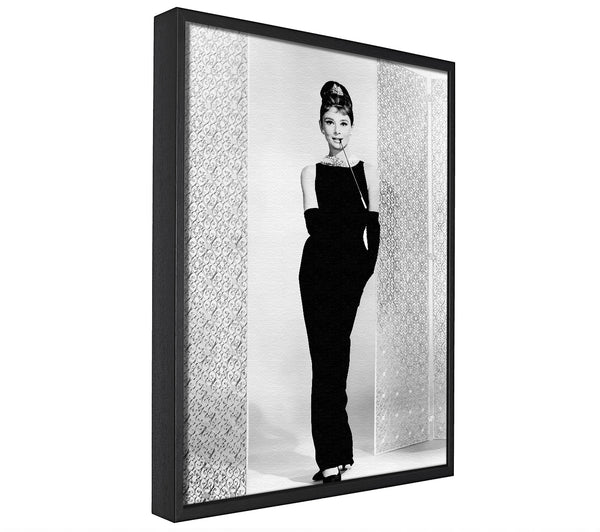 A picture of a Audrey Hepburn Black Dress framed canvas print sold by Wallart-Direct.co.uk