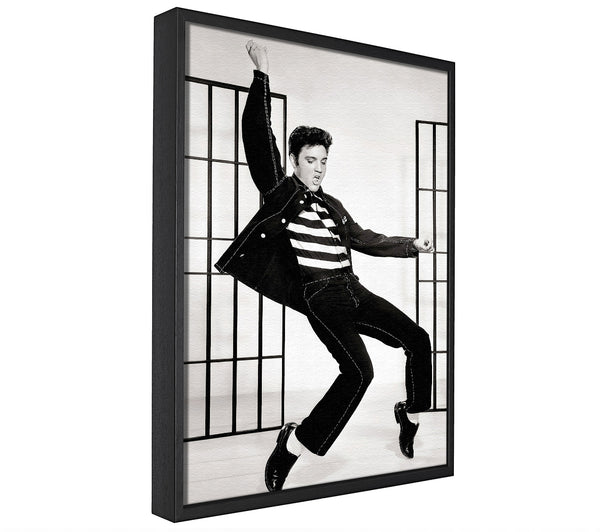 A picture of a Elvis Jail House Rock B n W framed canvas print sold by Wallart-Direct.co.uk