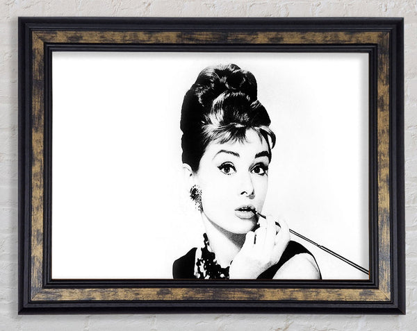 Audrey Hepburn Cigarette Pose White