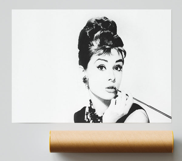 Audrey Hepburn Cigarette Pose White