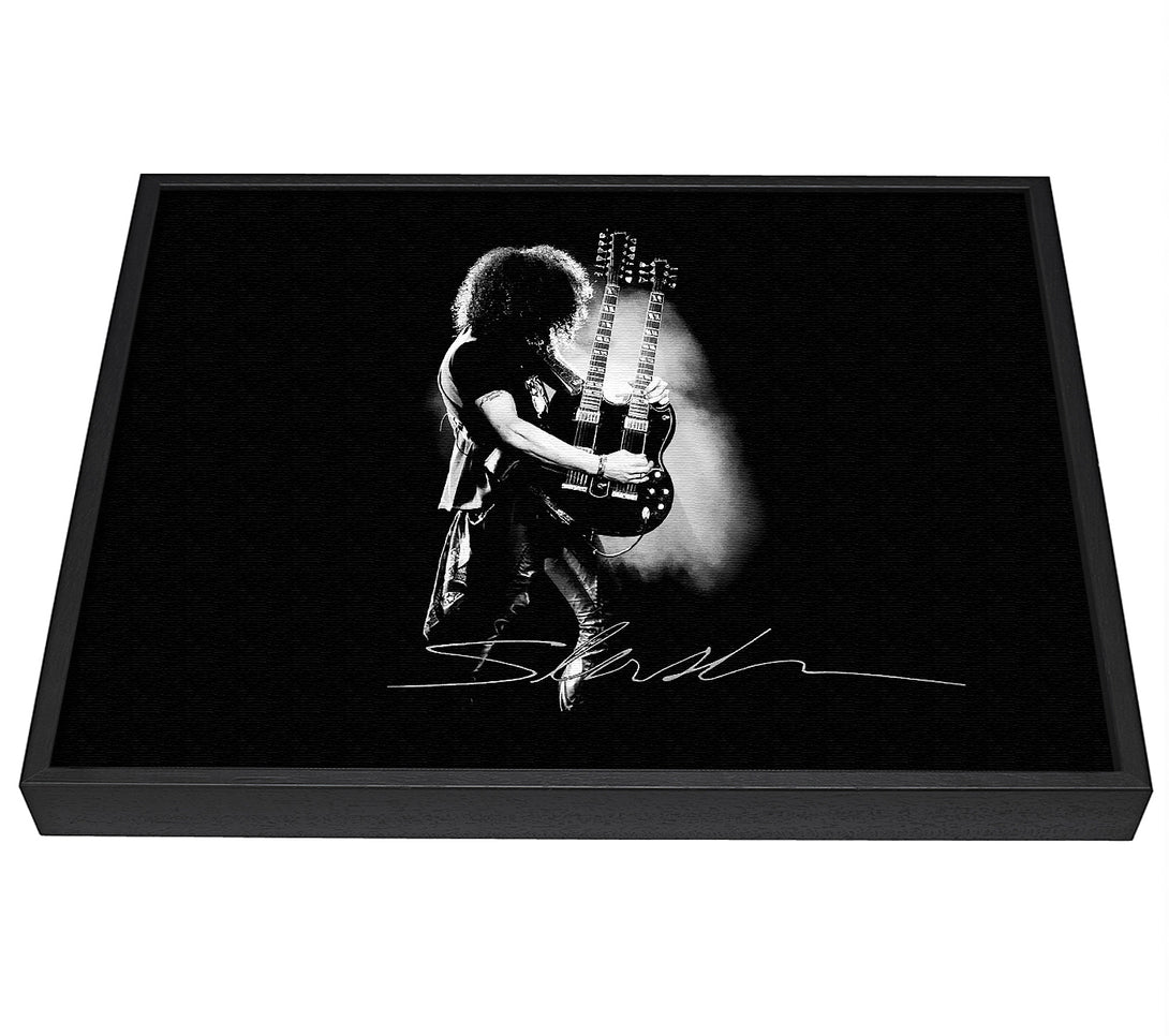 A picture of a Slash Double Guitar B~w framed canvas print sold by Wallart-Direct.co.uk