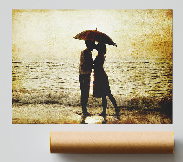 Romantic Love Couple In The Rain