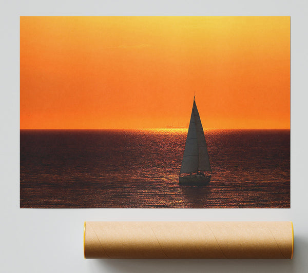 Sailing In The Stunning Sunset Ocean