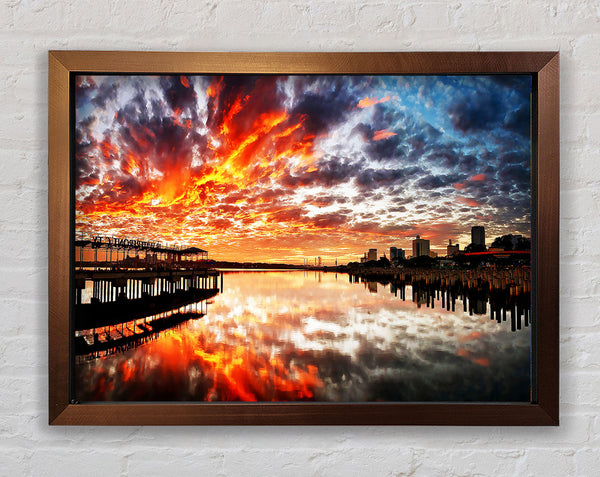 Fire Sky Ocean Reflection