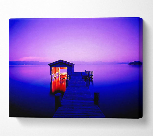 Tranquil Lake Boat House Purple