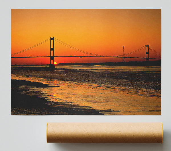 Bridge Afar Orange Sunset