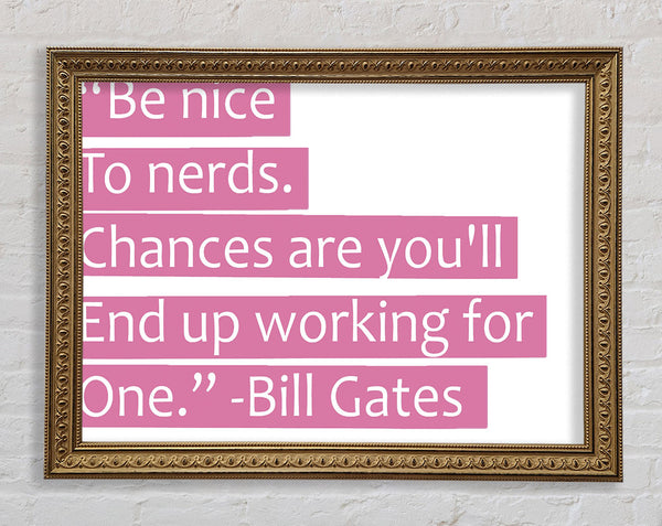 Funny Quote Bill Gates Be Nice To Nerds Pink