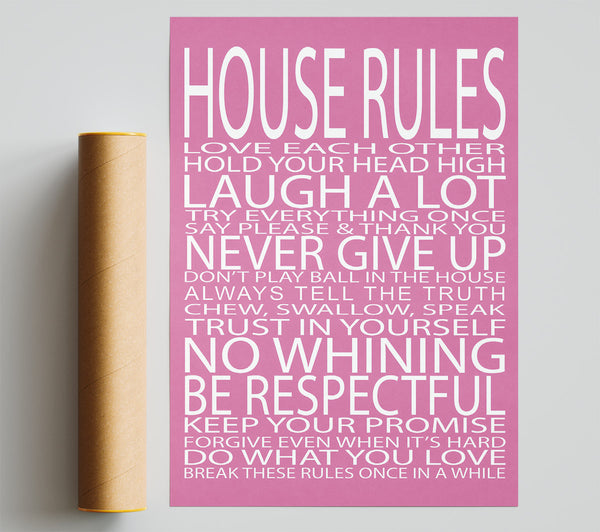 Family Quote House Rules Love Each Other Pink