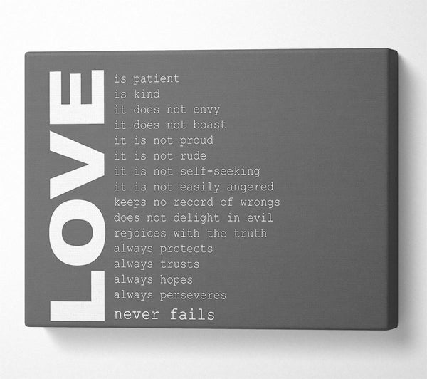 Love Quote Love Never Fails Grey