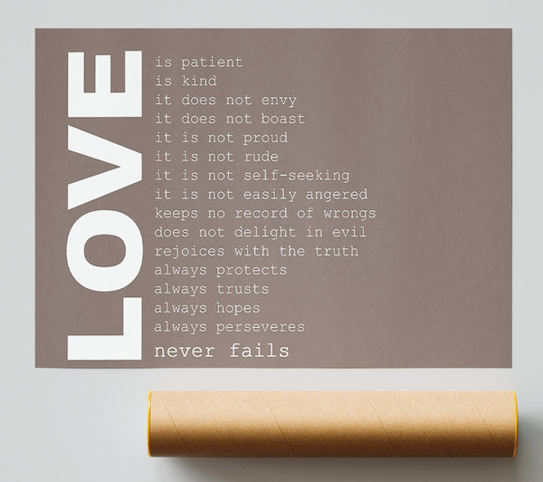 Love Quote Love Never Fails Beige