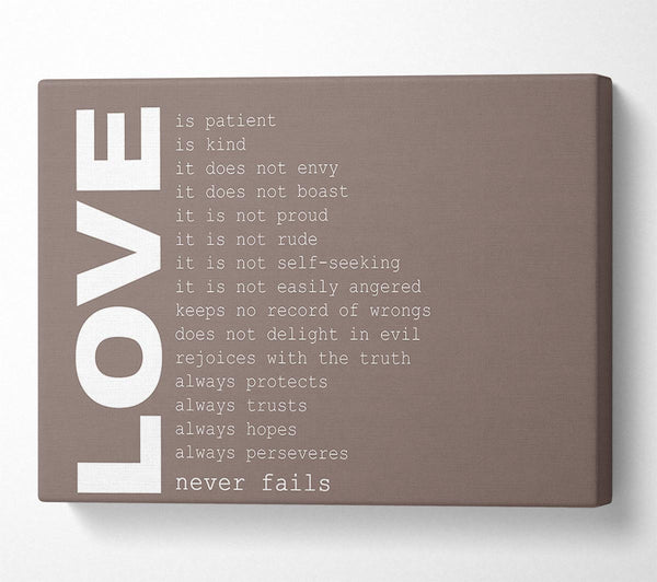 Love Quote Love Never Fails Beige