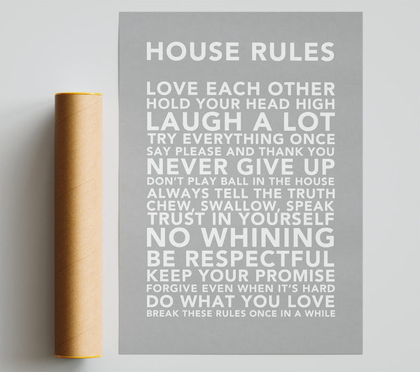 Family Quote House Rules 3 Grey White