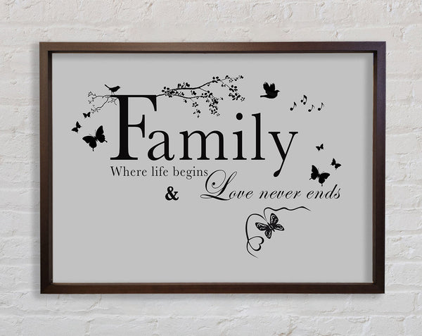 Family Quote Family Where Life Begins Grey