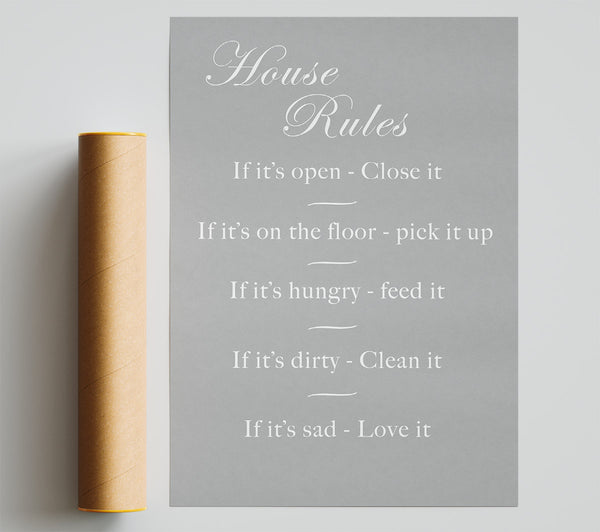 Family Quote House Rules 2 Grey White