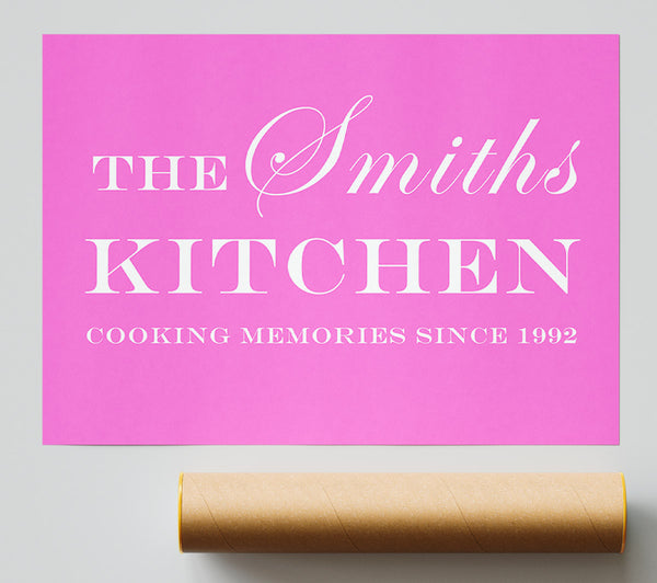 Kitchen Quote Your Family Name And Date Kitchen Vivid Pink