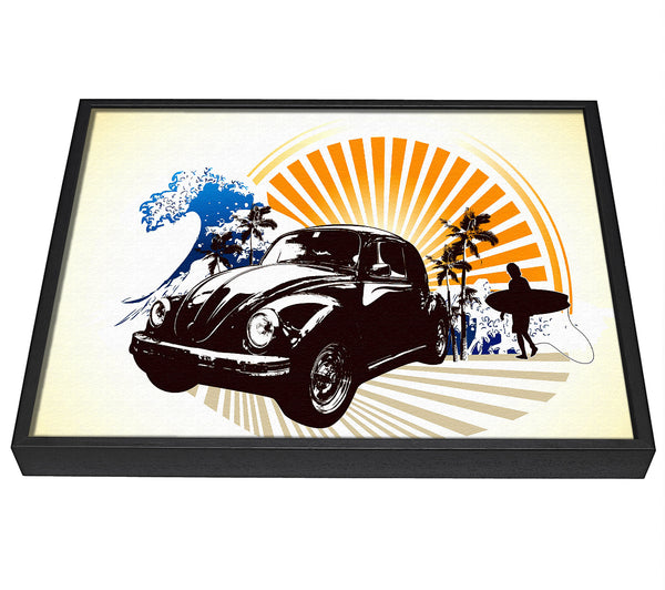 A picture of a Vintage Volkswagen Beetle framed canvas print sold by Wallart-Direct.co.uk