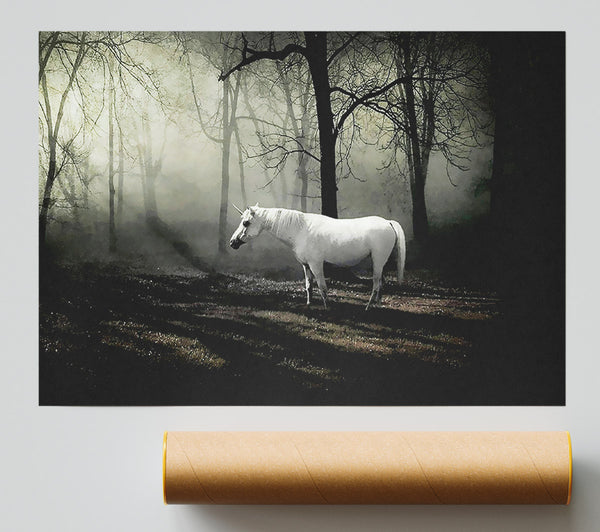 Wild White Unicorn In The Woodland