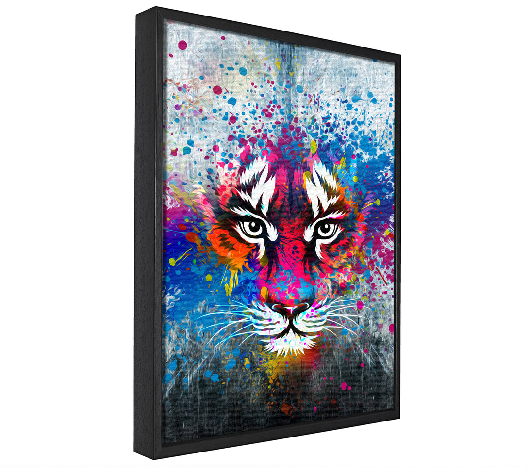 A picture of a Rainbow Tiger Face framed canvas print sold by Wallart-Direct.co.uk