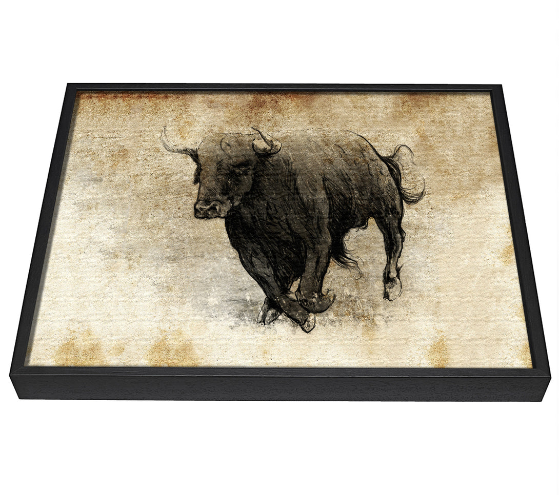 A picture of a Bull Charging framed canvas print sold by Wallart-Direct.co.uk