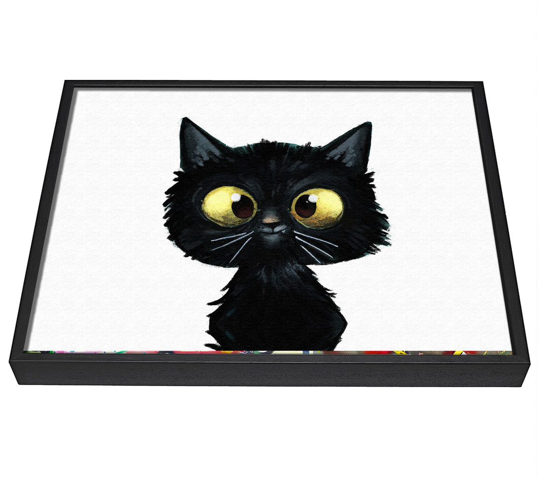 A picture of a Funny Black Cat framed canvas print sold by Wallart-Direct.co.uk